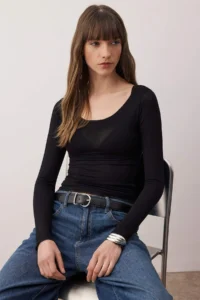TRENDYOLMİLLA Black Transparent Flexible Body-fitting Knitting Blouse - Image 2