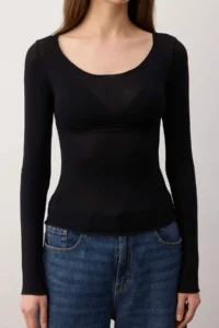 TRENDYOLMİLLA Black Transparent Flexible Body-fitting Knitting Blouse - Image 5