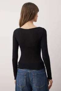 TRENDYOLMİLLA Black Transparent Flexible Body-fitting Knitting Blouse - Image 6