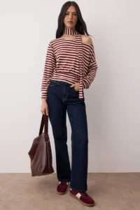 TRENDYOLMİLLA Multicolored Striped Open Omuzlu Shawl Accessory Detailed Regular/Normal Pattern Knitting Blouse - Image 2