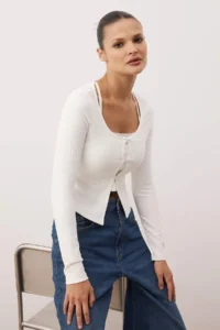 TRENDYOLMİLLA White 2 Sets Blouse/Cardigan Fitted/Body-Fitting Knitting Blouse