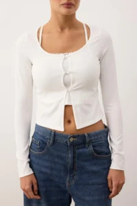 TRENDYOLMİLLA White 2 Sets Blouse/Cardigan Fitted/Body-Fitting Knitting Blouse - Image 3