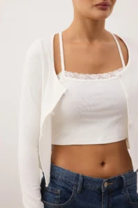 TRENDYOLMİLLA White 2 Sets Blouse/Cardigan Fitted/Body-Fitting Knitting Blouse - Image 4