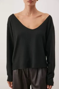 TRENDYOLMİLLA Black Open Shoulder relaxed/Rahat Pattern Loose Knitting Blouse - Image 3