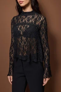 TRENDYOLMİLLA Black Ribbon Accessory Detailed Regular/Normal Pattern Lace Flexible Knitting Blouse - Image 3