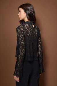 TRENDYOLMİLLA Black Ribbon Accessory Detailed Regular/Normal Pattern Lace Flexible Knitting Blouse - Image 4