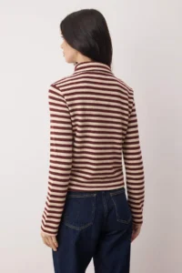 TRENDYOLMİLLA Ecru Striped Thessaloniki buttoned Fitted Polo Shirt Collar Knitting Blouse - Image 4