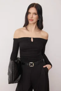 TRENDYOLMİLLA Black Fitted Accessory Detailed Flexible Knitting Blouse