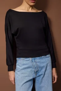 TRENDYOLMİLLA Black Boat Neck Regular Size Knitting Blouse - Image 3