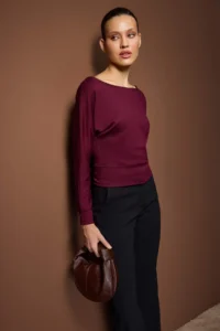 TRENDYOLMİLLA Burgundy  Boat Neck Regular Size Knitting Blouse