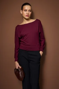 TRENDYOLMİLLA Burgundy  Boat Neck Regular Size Knitting Blouse - Image 2