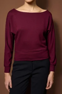 TRENDYOLMİLLA Burgundy  Boat Neck Regular Size Knitting Blouse - Image 3