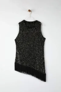 TRENDYOLMİLLA Black Sequined Tassel Detailed Knitwear Thin Blouse