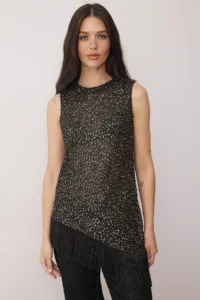 TRENDYOLMİLLA Black Sequined Tassel Detailed Knitwear Thin Blouse - Image 2