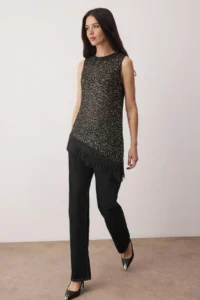 TRENDYOLMİLLA Black Sequined Tassel Detailed Knitwear Thin Blouse - Image 3
