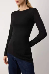 TRENDYOLMİLLA Black Asymmetric Long Sleeve Soft Knitting Blouse - Image 3
