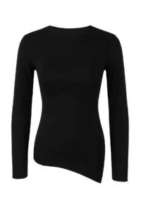 TRENDYOLMİLLA Black Asymmetric Long Sleeve Soft Knitting Blouse - Image 5
