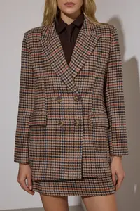 TRENDYOLMİLLA Brown Crowbar Patterned Oversized Bowl Blazer Jacket - Image 3