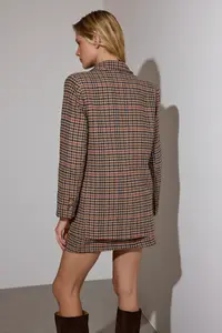 TRENDYOLMİLLA Brown Crowbar Patterned Oversized Bowl Blazer Jacket - Image 4