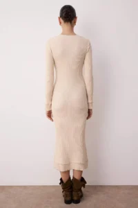 TRENDYOLMİLLA Powder Pink Mercerized Look Premium Yarn/Special Yarn Maxi Ribbed Dog collar Knit Dress - Image 4
