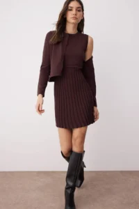 TRENDYOLMİLLA Brown 2 Sets Premium/Special Yarn Mercerized Look Mini Knitwear Cardigan-Dress Set - Image 2