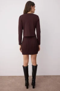 TRENDYOLMİLLA Brown 2 Sets Premium/Special Yarn Mercerized Look Mini Knitwear Cardigan-Dress Set - Image 4