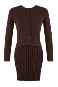 TRENDYOLMİLLA Brown 2 Sets Premium/Special Yarn Mercerized Look Mini Knitwear Cardigan-Dress Set - Image 5