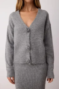TRENDYOLMİLLA Gray 2 Sets Midi Soft textured V-neck bodycone/Bodysuit hugging Knitwear Cardigan-Dress - Image 4