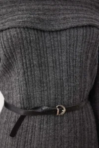 TRENDYOLMİLLA Anthracite Plain Mini Soft textured Carmen Collar Knit Dress - Image 3