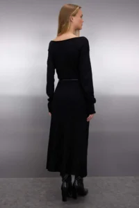 TRENDYOLMİLLA Black A-line Boat Neck Maxi Knitwear Arched LONG Dress - Image 5