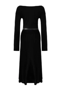 TRENDYOLMİLLA Black A-line Boat Neck Maxi Knitwear Arched LONG Dress - Image 7
