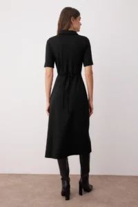 TRENDYOLMİLLA Black Arched Three Quarter Sleeve A Line/flared Plain Midi Knitting Dress - Image 4