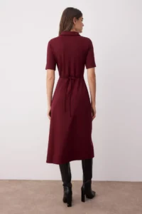 TRENDYOLMİLLA Burgundy Arched Three Quarter Sleeve A Line/flared Plain Midi Knitting Dress - Image 4