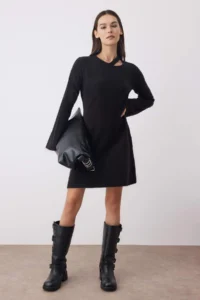 TRENDYOLMİLLA Black A-line Mini Knitwear Woolly Basic Dress