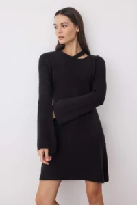 TRENDYOLMİLLA Black A-line Mini Knitwear Woolly Basic Dress - Image 2