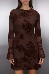 TRENDYOLMİLLA Multicolored Flok Printed bodycon Mini Tulle Flare Kollu Lined Flexible Knitting Dress - Image 3