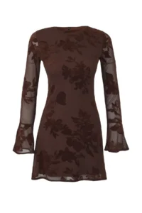 TRENDYOLMİLLA Multicolored Flok Printed bodycon Mini Tulle Flare Kollu Lined Flexible Knitting Dress - Image 5
