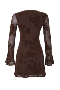 TRENDYOLMİLLA Multicolored Flok Printed bodycon Mini Tulle Flare Kollu Lined Flexible Knitting Dress - Image 6
