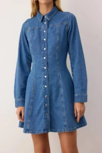 TRENDYOLMİLLA Mavi Mini denim Shirt Dress - Image 3