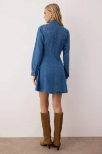 TRENDYOLMİLLA Mavi Mini denim Shirt Dress - Image 4