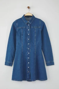 TRENDYOLMİLLA Mavi Mini denim Shirt Dress - Image 5