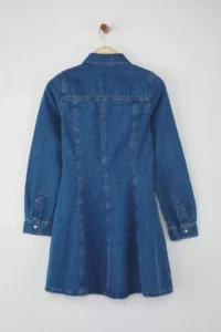 TRENDYOLMİLLA Mavi Mini denim Shirt Dress - Image 6