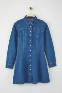 TRENDYOLMİLLA Mavi Mini denim Shirt Dress - Image 7
