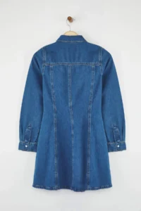 TRENDYOLMİLLA Mavi Mini denim Shirt Dress - Image 8