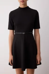 TRENDYOLMİLLA Black Dog collar Three Quarter Sleeve skater/Waist Opening Mini Knitting Dress - Image 4