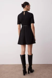 TRENDYOLMİLLA Black Dog collar Three Quarter Sleeve skater/Waist Opening Mini Knitting Dress - Image 5