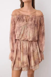 TRENDYOLMİLLA Salmon Abstract Frilly Short/Mini skater Knitting Dress - Image 3