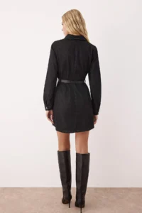 TRENDYOLMİLLA Black Shirt Collar Arched Long Sleeve Mini denim Dress - Image 4