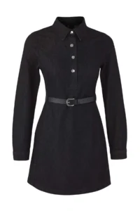 TRENDYOLMİLLA Black Shirt Collar Arched Long Sleeve Mini denim Dress - Image 5