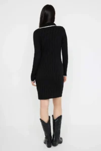 TRENDYOLMİLLA Teen Black bodycone Polo Shirt Collar Mini Knitwear Plain Mini Dress - Image 4
